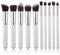Pinceaux de Maquillage Set de 12 Pièces Premium Coloré Fondation Mélange Blush Yeux Visage Poudre Brosse Cosmétiques Makeup Brushes Complet Soyeux Fibres Synthétiques Souples (Blanc + Argent 10pcs)