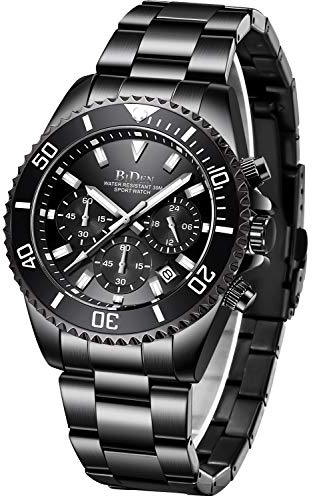 Biden Herren-Armbanduhr, Chronograph, Edelstahl, wasserdicht, Datum, analog, Quarzuhr, Business, Freizeit, Mode, Armbanduhren für Herren, Schwarz Bb, Armband