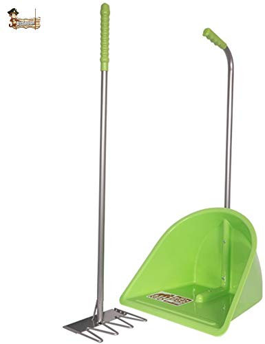 BricoLoco Recogedor rastrillo jardín. Recogehojas, césped cortado, frutos suelo, excrementos, arena gatos. Gran capacidad. Con rastrillo .Ligero. Mango aluminio. Resistente a intemperie. (Pistacho)