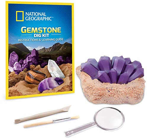 Bandai – National Geographic – utgrävningsset – 3 ädelstenar att gräva ut – ametist, tigeröga och kvarts – utbildnings- och vetenskapsspel – STEM – JM80559M