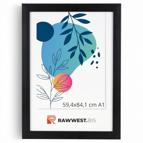 RAWWEST.BIS Bilderrahmen 59,4x84,1 cm DIN A1 MDF Holz Rahmen Schwarz