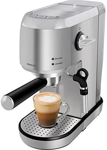 SENCOR Espressomaschine, Cappuccino und Latte, Kaffeebohnen, italienische Pumpe 20 bar und Milchaufschäumer – Espressomaschine mit Bohnen, Thermoblock, mit patentierter Dampfdüse, Barista Express