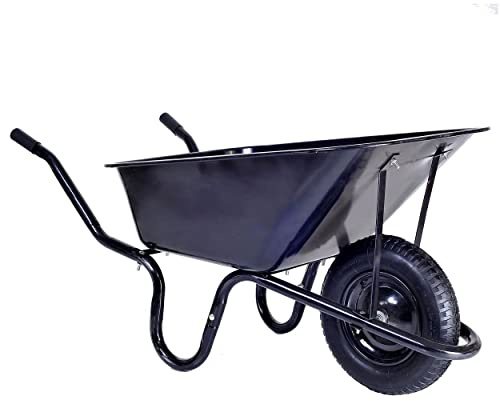 Builders WHEELBARROW 130kg / 85Ltr Toughened Metal Tray Ideal Heavy Duty Builders Gardeners Barrow 1 Wheel with All Terrain Pneumatic Tyre