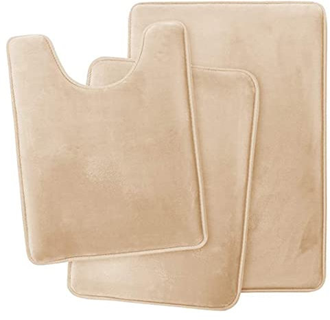 Lifup Badematte 3er Set, Weiche rutschfeste Mikrofaser Wasserabsorbierend Badezimmermatte Duschvorleger, 2 Badezimmer Teppiche, 1 Toilettenmatte Khaki