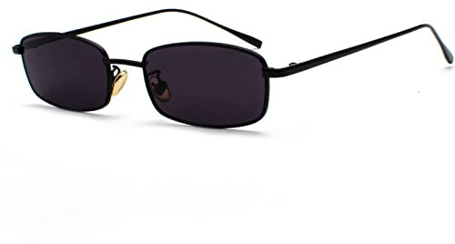 Ggpyyon Vintage Rechteckig Sonnenbrille für Damen Herren,Retro Schmale Brille UV-Schutz Sunglasses(Schwarz/Grau)