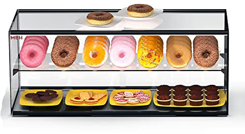 MBH - Vitrina expositora neutra con iluminación LED SLIM 92 cm 2 pisos para hostelería. Expositor neutro de cristal para bollería y repostería.