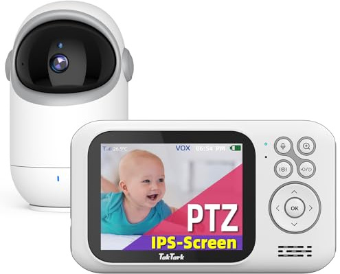 TakTark Baby Monitor with Camera, 3.2'' Wireless Video Baby Monitor with Camera and Night Vision, Remote Pan-Tilt-Zoom, VOX Mode, Rechargeable Battery, Two-Way Talk, Temperature baby camera monitor
