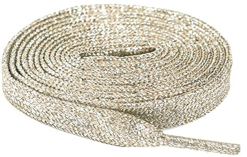 Anopo 2 Paare Schnürsenkel Flach Glitzer 10mm Breit Bling Schuhband für High Tops Sportschuhe Sneaker Helles Gold Länge 120cm