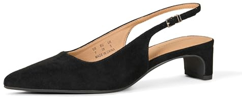 Amazon Essentials Tacones de Bloque con Correa Trasera Mujer, Negro Efecto Ante, 43 EU