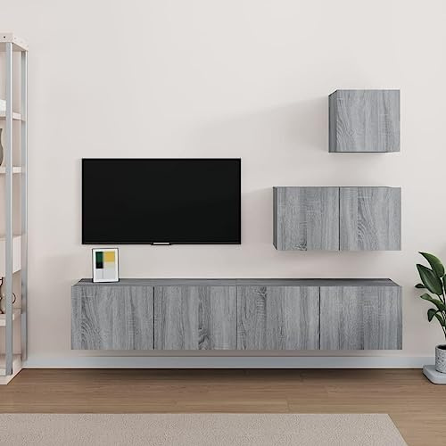 CKioict Armoire de salon, buffet, meuble TV, 4 pièces, ensemble de meubles TV gris bois sonoma adapté pour chambre à coucher, salon, bureau