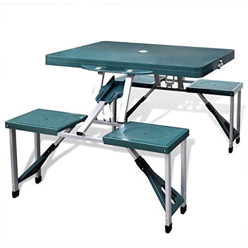 ARKEM Set Tavolo da Campeggio con 4 Sedie in Alluminio Leggero Verde,Tavolo Pieghevole Rettangolare Multifunzione Con Piano E Struttura Richiudibile Salvaspazio, Per Arredo Esterno, Interno, Giardino,