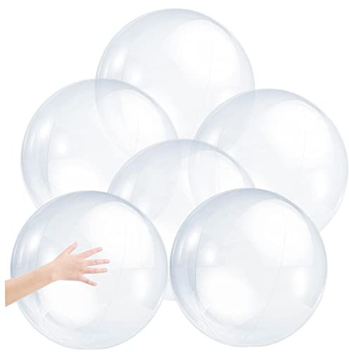 6 bolas inflables transparentes, pelotas de playa transparentes, pelotas de playa blancas, pelota de playa inflable de 16 pulgadas, pelota de playa de PVC, globo de agua brillante, piscina transparent