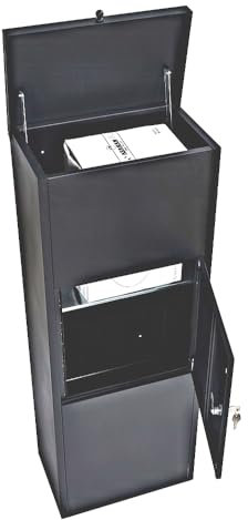 Buzón inteligente y seguro para envíos por Internet, montaje en pared, metal resistente a la intemperie, para exterior y porche, sistema anticalado, 2 llaves, color negro