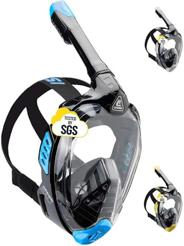 Cressi Bali Full Face Mask - Vollgesichts-Schnorchelmaske Erwachsene - Ultra-klare Sicht, 100% Silikon, Kamera Halterung - Taucherbrille - Schnorchelset Erwachsene - Schwarz/Blau - L-XL