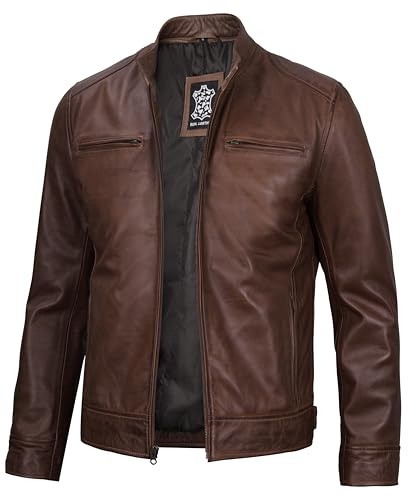 fjackets Veste en cuir d'agneau véritable avec col montant et fermeture éclair pour homme