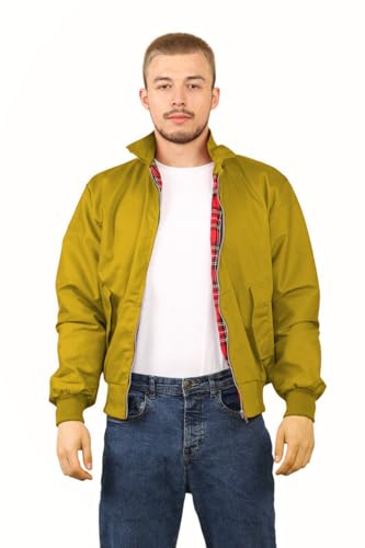 Elum Harrington Jacket For Men UK Classic Bomber Harrington Jackets For Men UK Bomber Sports Smart Casual Midweight Tartan Lining Winter Coats 5XL Mustard