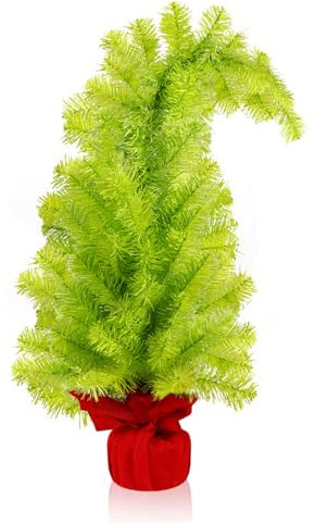 Grinch Weihnachtsbaum 24 -Zoll hoher Mini Weihnachtsbaum gebogener skurriler Weihnachtsbaum künstlicher Plastik -Desktop -Weihnachtsbaum