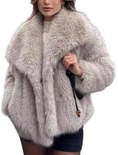 Cappotto Invernale Da Donna In Pelliccia Sintetica, Cappotto Da Donna In Pelliccia Sintetica Invernale Casual Oversize Con Risvolto Caldo E Peloso (S,Grigio)