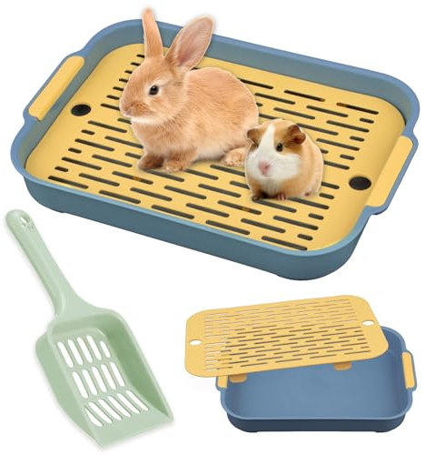Kaninchen Toilette mit Schaufel, Tablett Hasentoilette, Kaninchentoilette, Katzenklo Klein, Haustier WC Trainer für Kleintier Hamster Meerschweinchen (Blau)