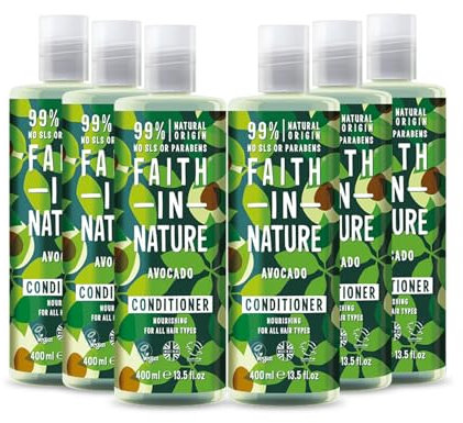 Faith in Nature Avocado Conditioner for all Hair Types. Vegan and Cruelty Free, No SLS or Parabens, 6 x 400ml