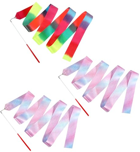 ValueBargain 3 Pcs Rhythmic Gymnastics Ribbon, 78.7 Inch Gymnastics Ribbon for Children for Twirling & Rhythmic Dancing, Kids Outdoor Play Equipment, Colorful Streamers for Kids