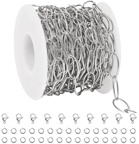SMYHTGLIF 5 Meters Silver Stainless Steel Chain Bulk Roll Round Wire Chain