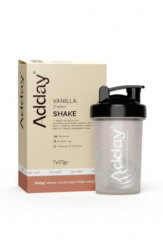 Adday - Shake and Bundle Duo – Vanilla Flavour - High Protein Total Diet Replacement Shake & 350ml Shaker Bottle - 7 Shakes - 7 Meal Replacements - Low Calorie, 20g Protein Per Serve