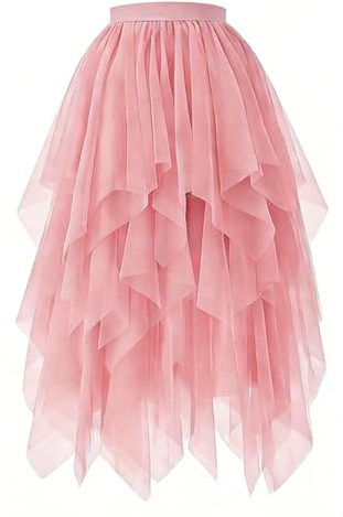 CIYIN Gonna in Tulle Donna Lunga, Tulle Tutu Irregolare Multistrato (IT, Testo, L, Regular, Regular, Rosa)