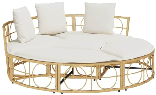 PHGTYUK Letto modulare in rattan sintetico con cuscino, isola solare per esterni in polyrattan, comodo letto da giardino con rivestimenti rimovibili e lavabili per sedute flessibili