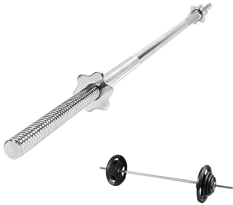 Lisaro Barre d'haltères longue avec fermetures en étoile 120/160/182 cm – Norme standard modifiée et chromée | Support de disque Ø 30 mm | Haltère longue professionnelle (182 cm).