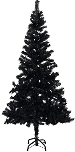 vidaXL Albero di Natale con Supporto Decorazione Natalizia Addobbi Feste Abete Pino Sintetico Festoni Ornamenti Pianta Artificiale Nero 210 cm PVC
