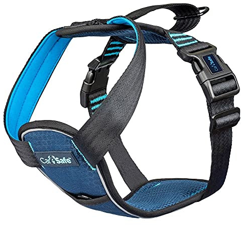 Arnés de seguridad a prueba de colisiones, certificado hasta 32 kg, sujeción segura para el perro en el coche, diseño cómodo y acolchado, para perros extra-pequeños, pequeños, medianos y grandes.
