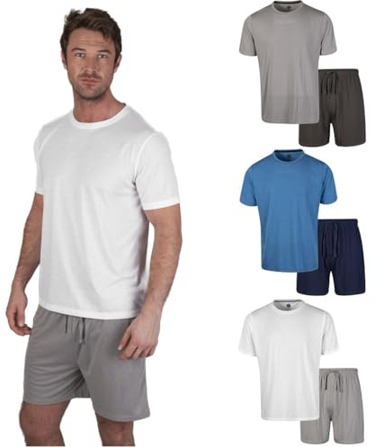 Light & Shade Conjunto Hombre Algodón Loungewear – Pijama con Camiseta y Pantalón Corto, Ropa Dormir Ligera Transpirable con Cordón Verano