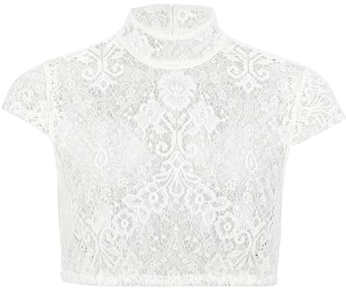 Kelliar Dirndl Bluse Damen Trachtenbluse Damen Dirndlbluse Hochgeschlosse Kurzarm Trachtenbluse Kurzarm Dirndlbluse Spitze Dirndlblusen Hochgeschlossen Dirndl Blusen Weiß Größe 36