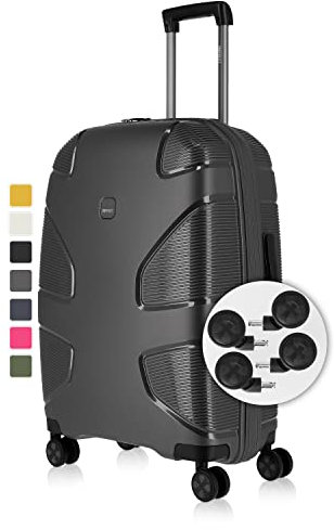 IMPACKT IP1 4-Rad Hartschalenkoffer aus recyceltem Material mit 6 Jahren Garantie; nachhaltiger Reisekoffer mit austauschbaren klick-Rollen; 76 cm, 4,3 kg, 106 Liter