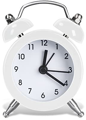 Vicloon Mini Alarm Clock, Bedside Clocks Battery Operated Non Ticking Table Clocks, Bedroom Alarm Clock Simple Loud Vintage Alarm Clocks for Bedroom Kitchen Desk Bedside-White（Battery not included）