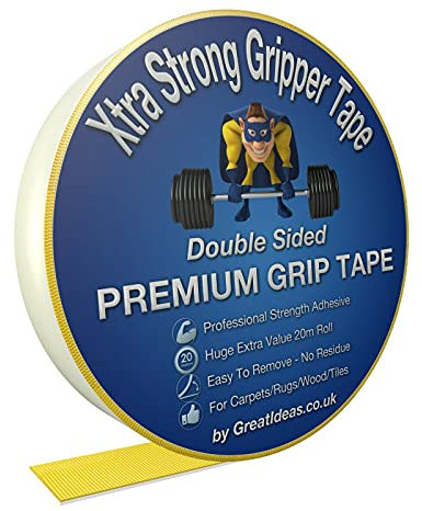 20m Roll Double Sided Carpet Adhesive Tape - Double Sided Tape Heavy Duty Xtra Strong Rug Gripper Tape - Anti-Slip Super Hold Carpet Adhesive Tape for Carpets, Rugs, Wood, Tiles, Mats, DIY Projects