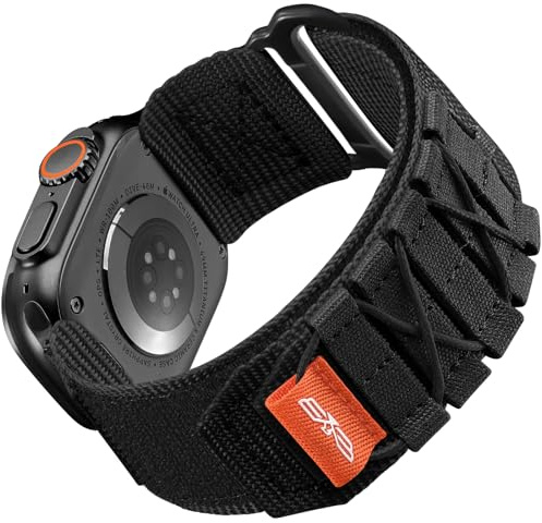 Bandletic Nylonrem kompatibel med Apple Watch-rem 49 mm 45 mm 44 mm 42 mm Ultra 1 Ultra 2, utomhussport band för iWatch SE/Ultra 1 2/Series 9 8 7 6 5 4 3 2 1, L-svart