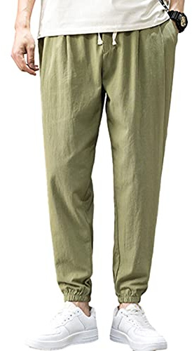 Zontroldy Men's Pants Cotton Linen Yoga Golf Beach Jogger Sweat Lounge Harem Pants Trousers(0009-ArmyGreen-XXL)