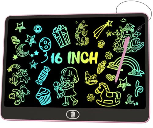 Electight 16 Inch Light Up LCD Writing Tablet, Colorful Doodle Scribbler Pad with Lock & Delete Function, Writing Board for Kids Age 2-9 Year Old Girls Boys, Learning Gift & Educational Toys - Pink