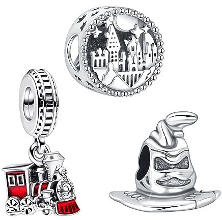 Doyafer 925 Sterling Silber Charms Hut Schloss Zug Anhänger Beaded Set für Armband Halskette Charm Dangle für Frauen Mädchen Geburtstag Geschenke 3-Stück/Paket