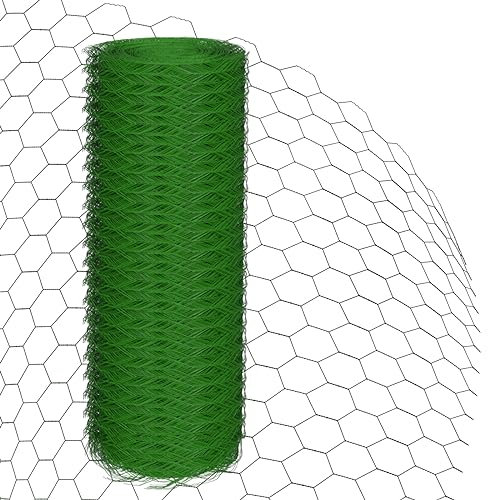 50cm x 25m Sechseckgeflecht, PVC Drahtgeflecht Gartennetz für Haustier-Geflügel-Hühnerzaun, 25mm Loch, Geflügelnetz-Hühnerdrahtrolle Maschenweite, leicht zu schneiden (PVC grün)