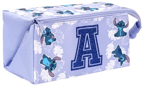 Disney Grande trousse de maquillage personnalisée Stitch avec lettre pailletée personnalisée initiale trousse de toilette de voyage sac à cosmétiques cadeau pour filles – Violet