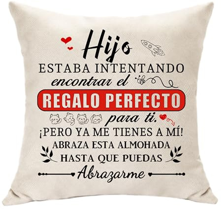 Hasodeo Funda de Cojín para Hijo - Regalo Original de Mamá y Papá - Decoración Hogar 45 x 45 - Abrazo a Distancia - Para Cumpleaños, Primera Comunión, Bautizo