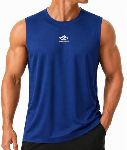 LORSPORTCH Men’s Gym Vest Sleeveless Workout Tank Top Quick Dry Fitness Training Running Shirt Lightweight Muscle Vest for Bodybuilding, Running and Sports Navy Blue L