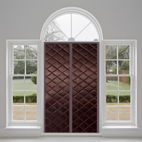 Rideau de Porte à Isolation Thermique, 155x235cm magnétique Isolation en Molleton de Vent de tempête Perte d'énergie Thermique résistant aux intempéries Rédu,Café