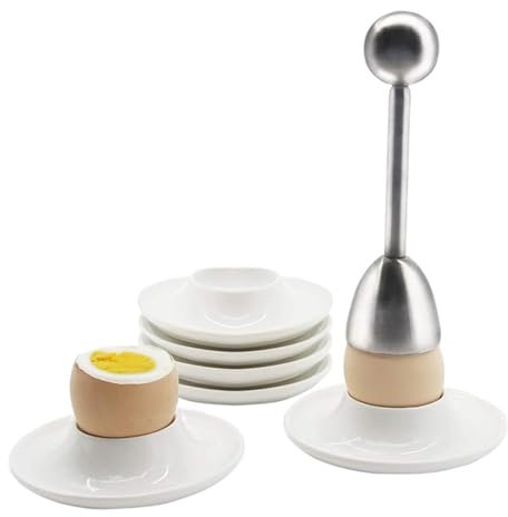 Egg Cutters Egg Cups, Egg Topper Stainless Steel Eggshell Cutter Kitchen Egg Opener Tool Egg Cracker Remover Egg Shell Separator Remover for Boiled Eggs, 6PCS Egg Holders Egg Stand Plates Egg Tray
