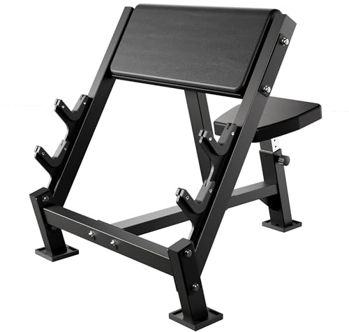 AOWINNOX Fitness Adjustable Arm Bicep Tricep Preacher Curl Bench and Machine，Seated Barbell Dumbbell Workout Equipment Station for Home Gym