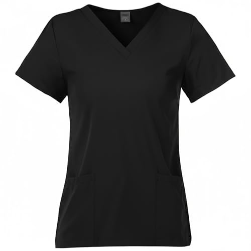 Meichoon Medical Workwear Top V-neck Short Sleeve Slim Fit Soft Stretchy Sweat Wicking For Ladies Hospital Beauty Salon DK56Black M