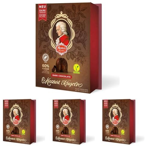 Reber, Mozart-Kugeln Dark Chocolate, 24er Packung, Mozart-Kugeln aus Doppelte Schicht Zartbitter-Schokolade, Gefüllt mit Pistazien-Marzipan, Mandeln und Haselnuss-Nougat, 120g (6 Mozart-Kugeln)